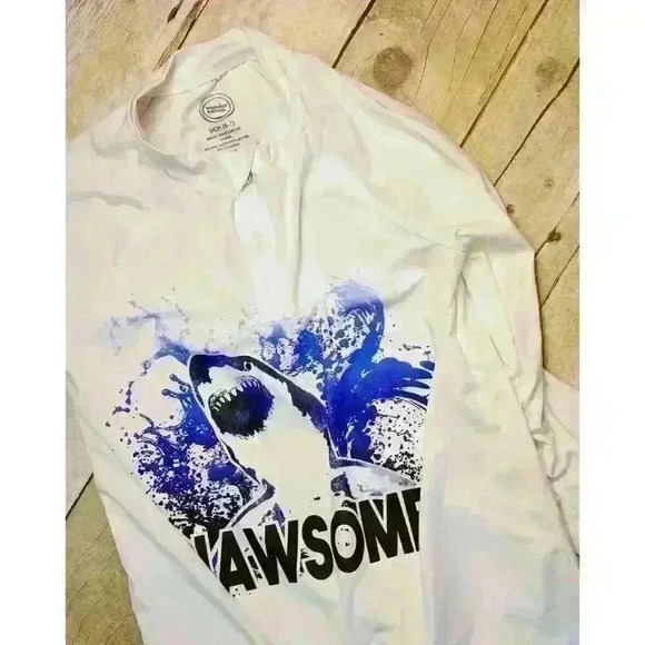 WONDER NATION Boys WHITE Swim Water Shirt SHARK Print Sun Protection Top size S - Picture 3 of 3